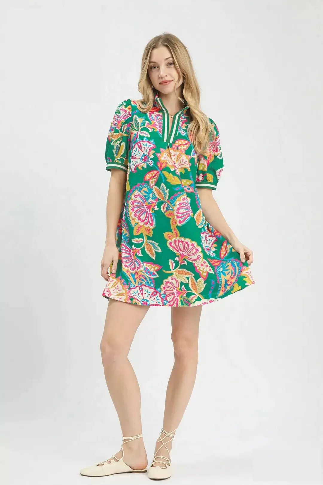 Umgee Jacquard Paisley Print Puff Sleeve Tunic Dress sold by Charming Charlie product image thumbnail 4