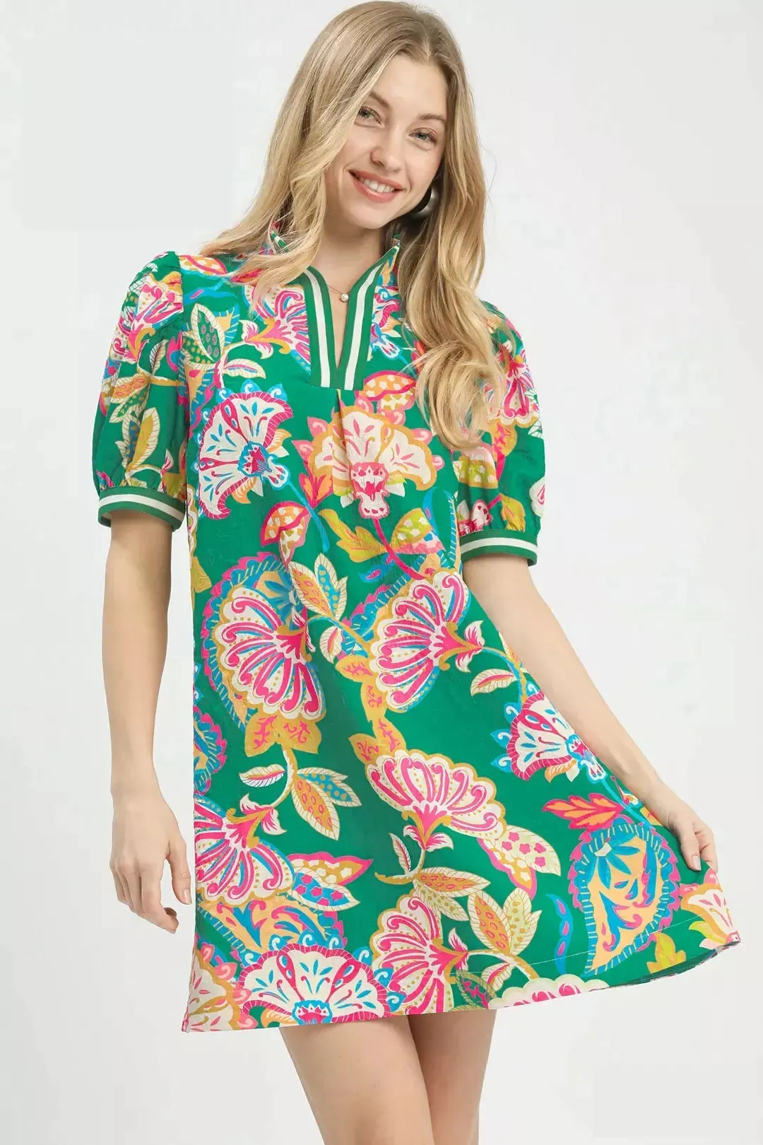 Umgee Jacquard Paisley Print Puff Sleeve Tunic Dress sold by Charming Charlie