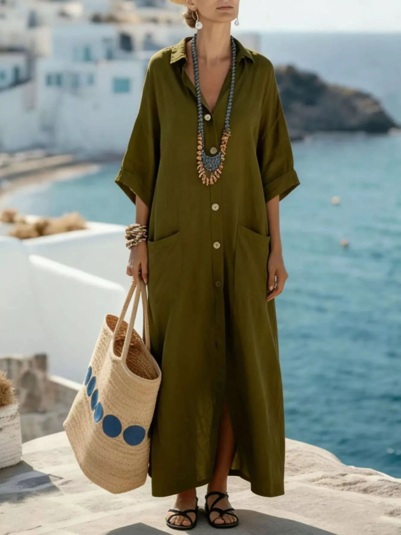 Button Front 3/4 Sleeve Maxi Dress sold by Charming Charlie product image thumbnail 4