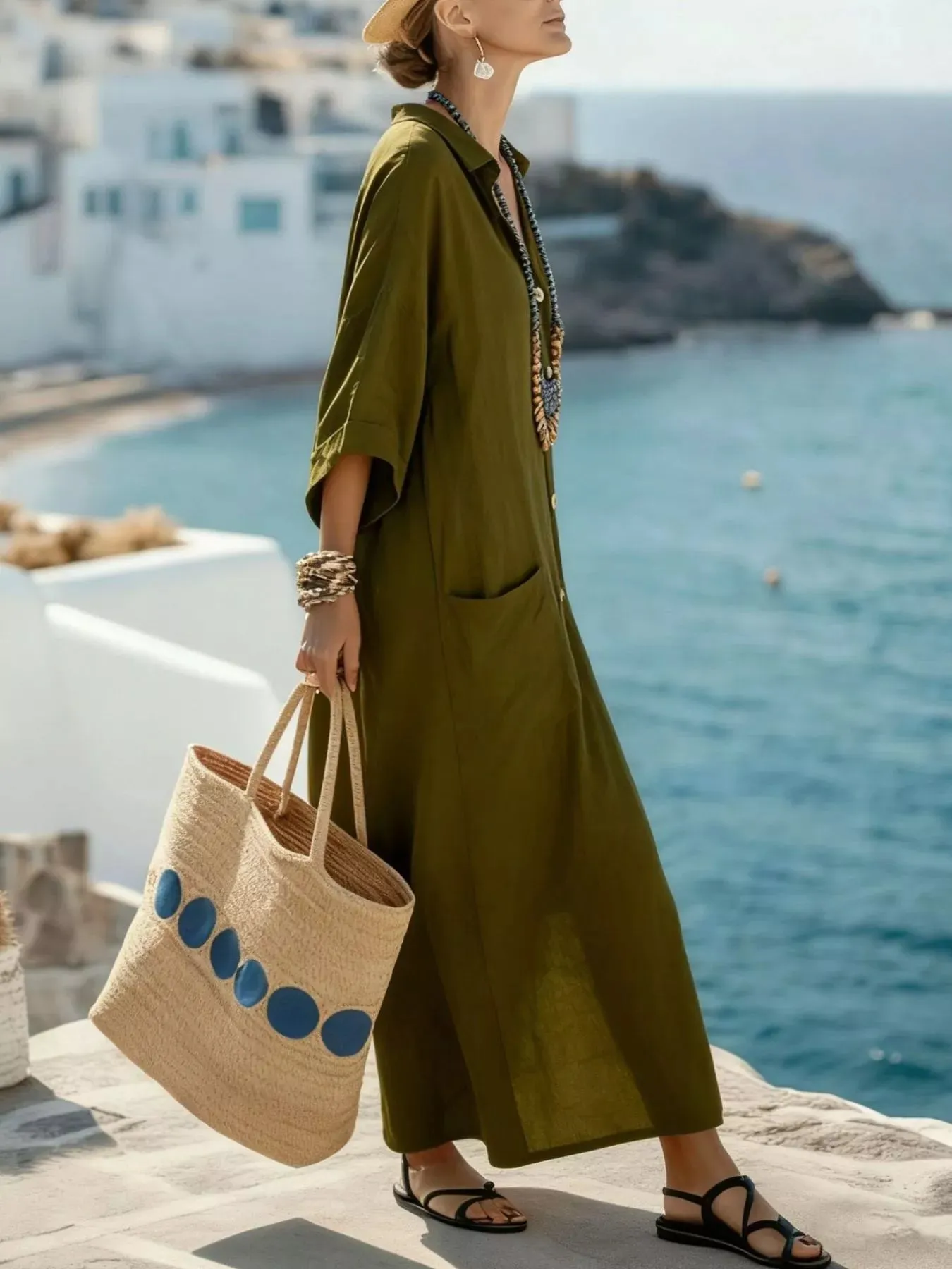 Button Front 3/4 Sleeve Maxi Dress sold by Charming Charlie product image thumbnail 5