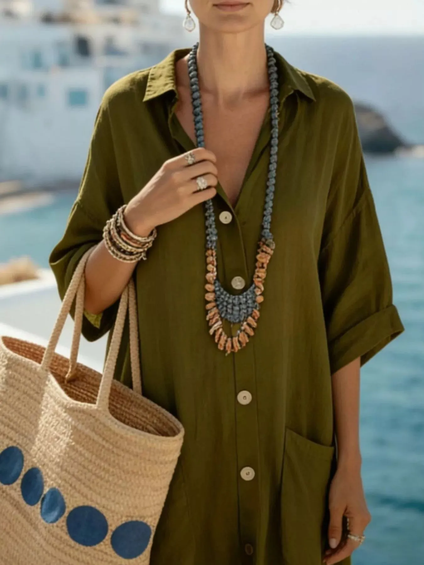 Button Front 3/4 Sleeve Maxi Dress sold by Charming Charlie product image thumbnail 2