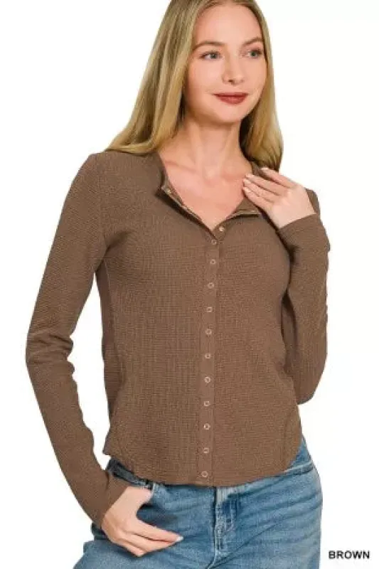 Zenana Double Knit Snap Button Shirts made by Trendsi