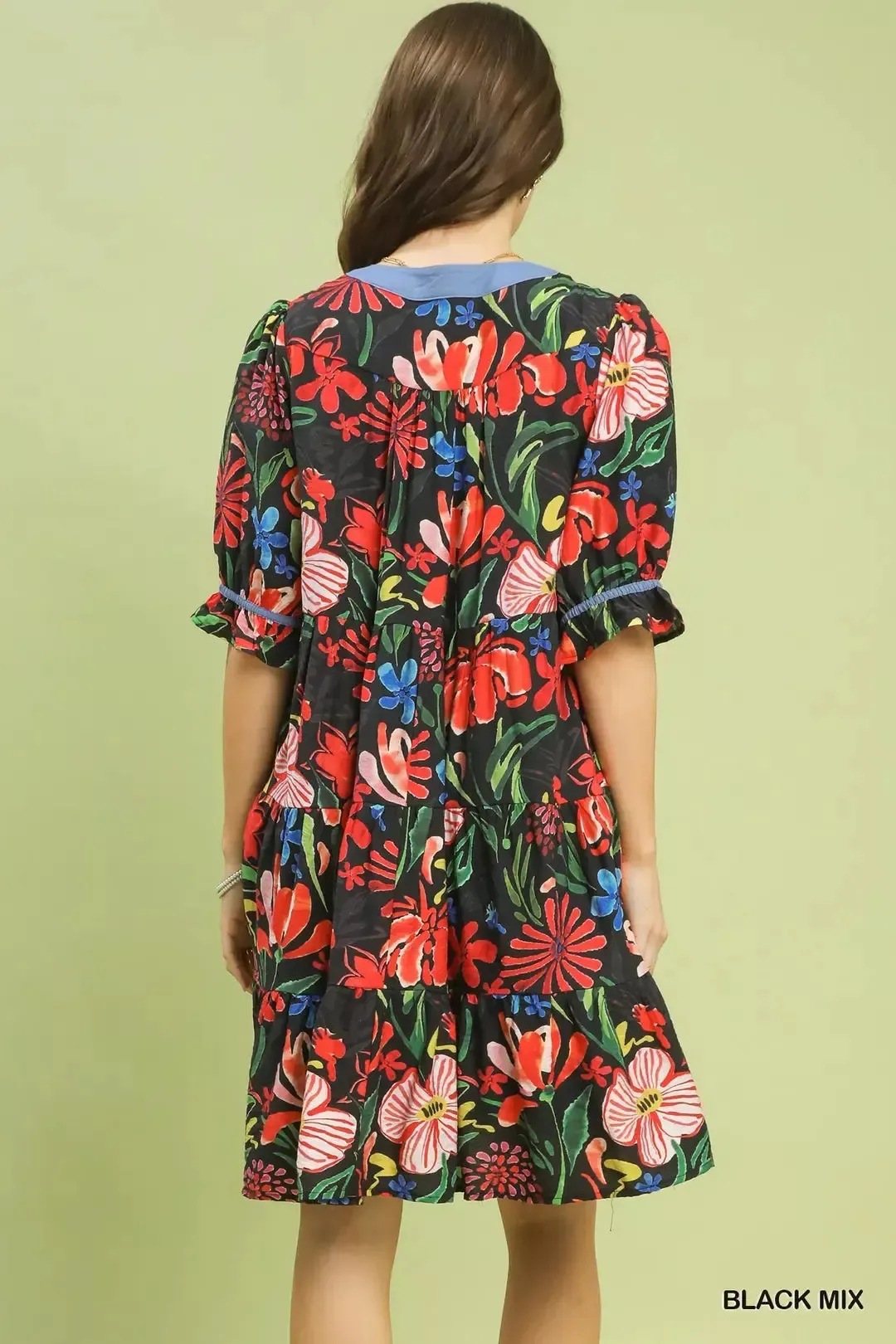 Umgee Floral Tiered Puff Sleeve Dress sold by Charming Charlie product image thumbnail 3