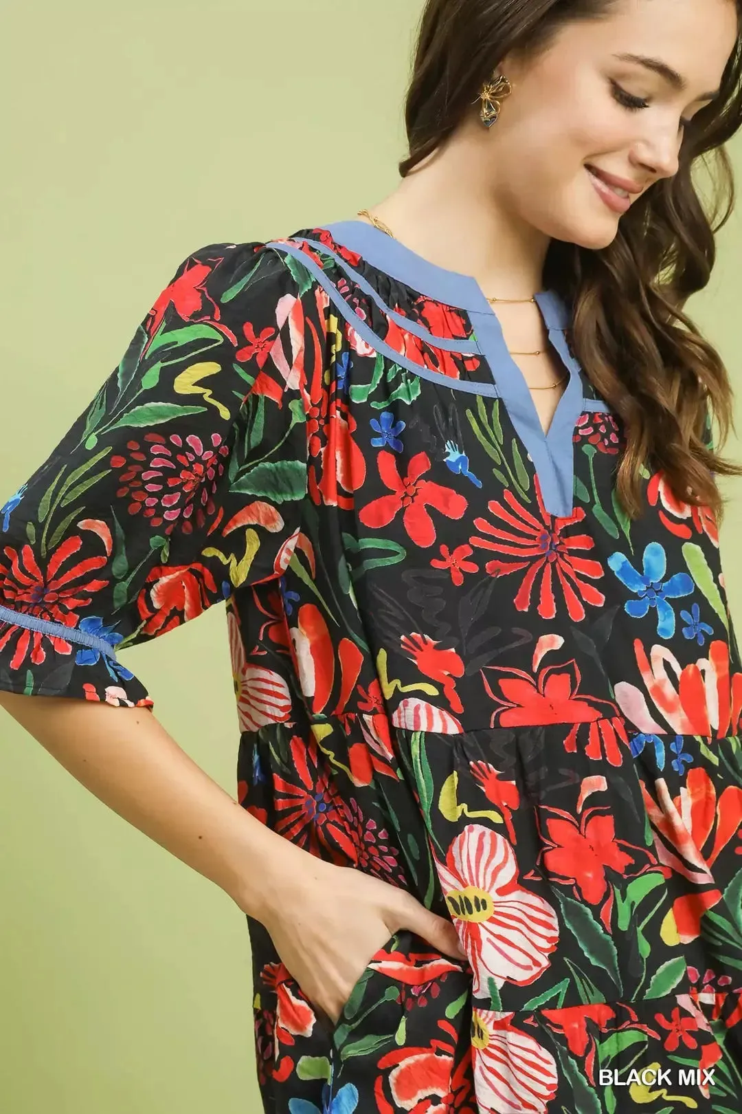 Umgee Floral Tiered Puff Sleeve Dress sold by Charming Charlie product image thumbnail 4