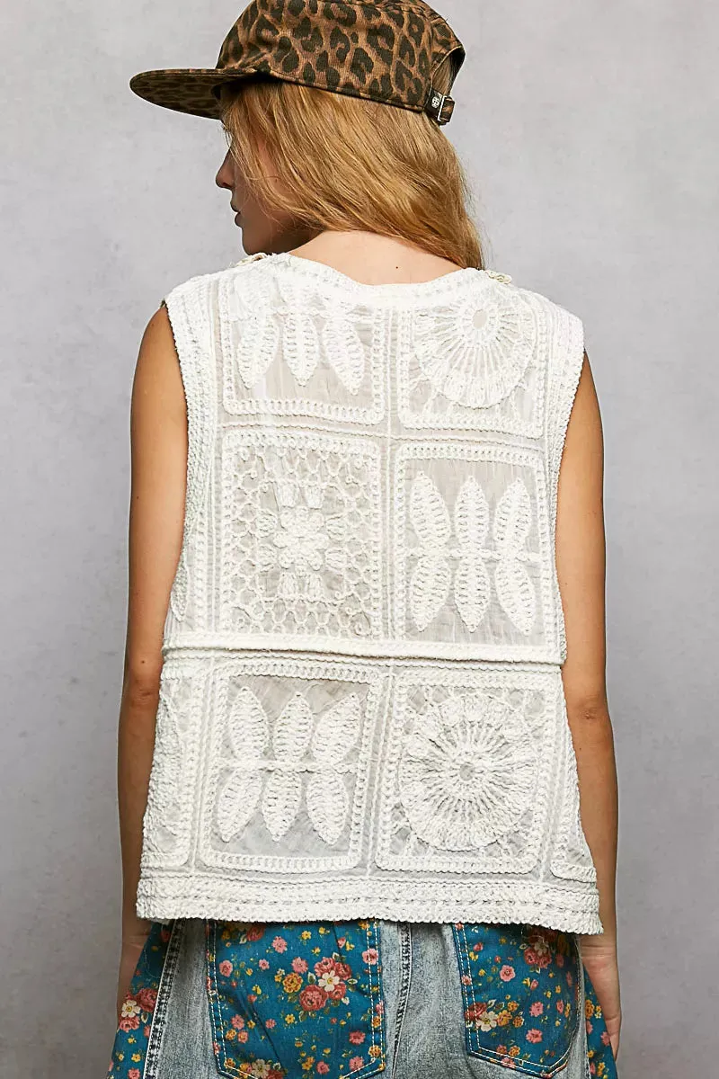 POL Lace Trim Embroidered Floral V-Neck Crochet Vest sold by Charming Charlie product image thumbnail 5