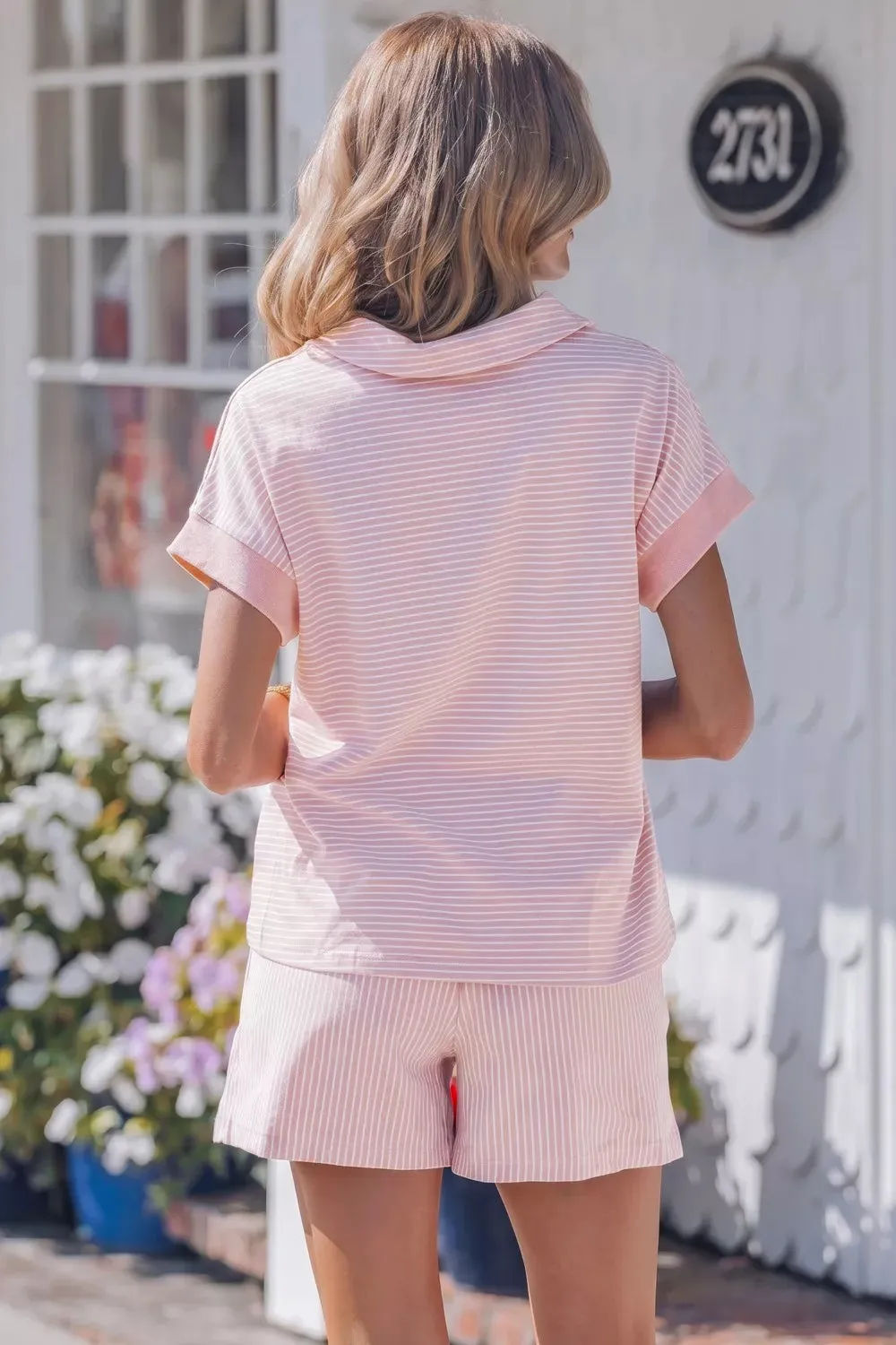 Stripe Dolman Sleeve Polo Shirt and Drawstring Shorts Set sold by Charming Charlie product image thumbnail 2