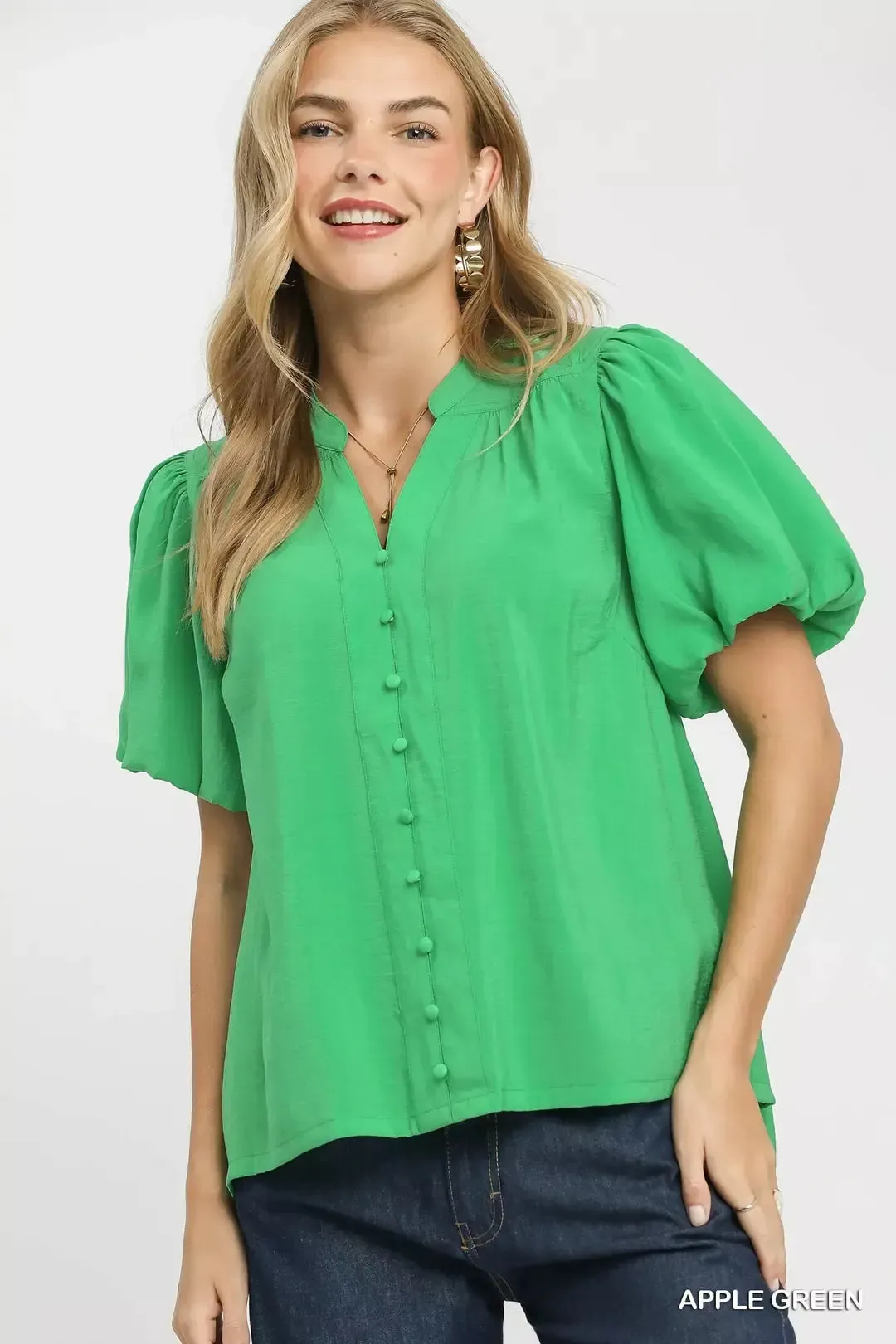 Umgee Button-Down Puff Sleeve Shirt sold by Charming Charlie