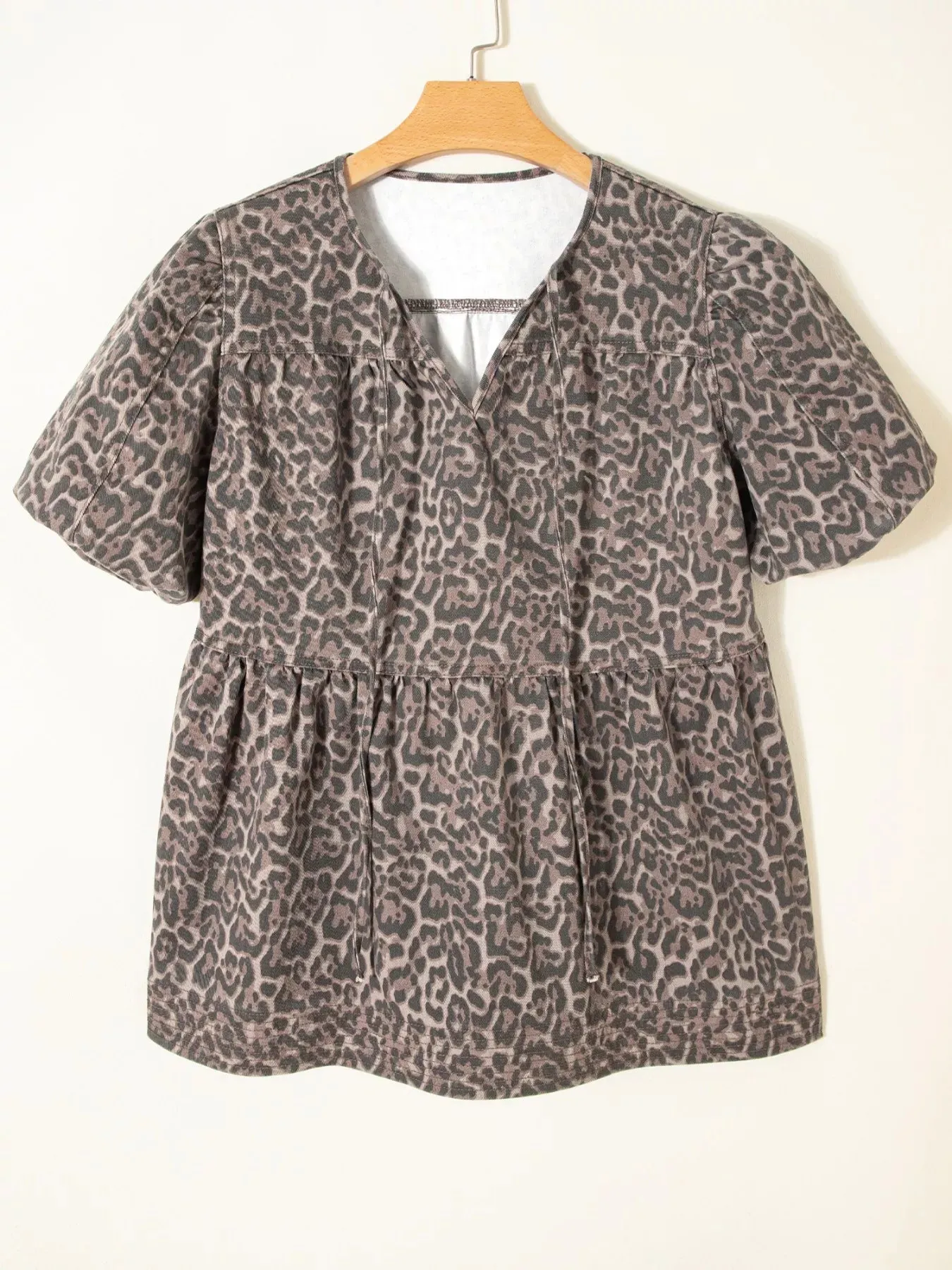 Leopard Print Ruffle Hem Denim Top sold by Charming Charlie product image thumbnail 4