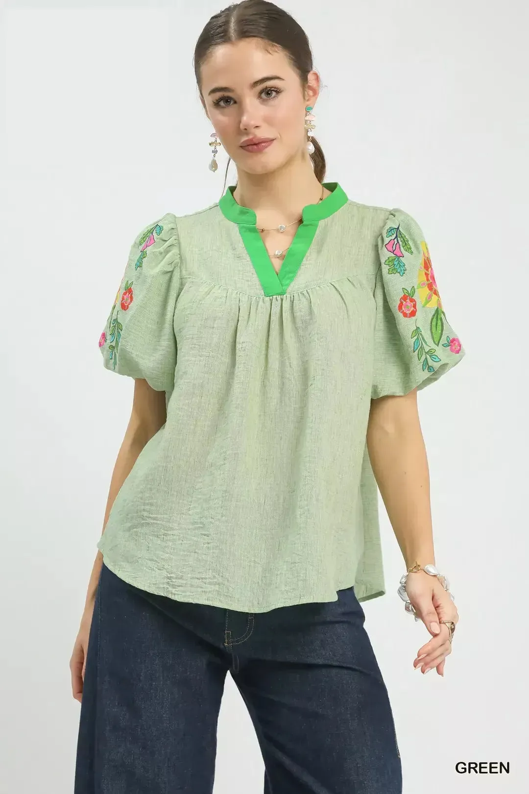 Umgee Embroidered Puff Sleeve Top sold by Charming Charlie