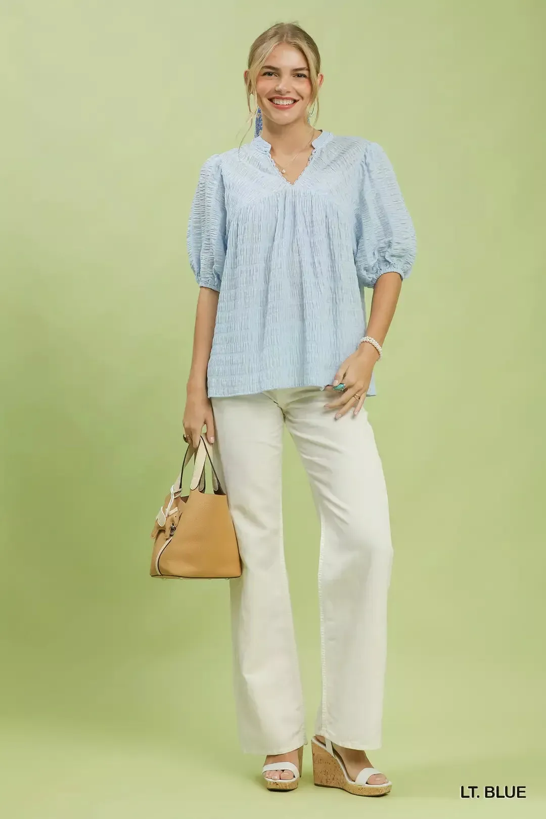 Umgee Textured Puff Sleeve Blouse sold by Charming Charlie product image thumbnail 5