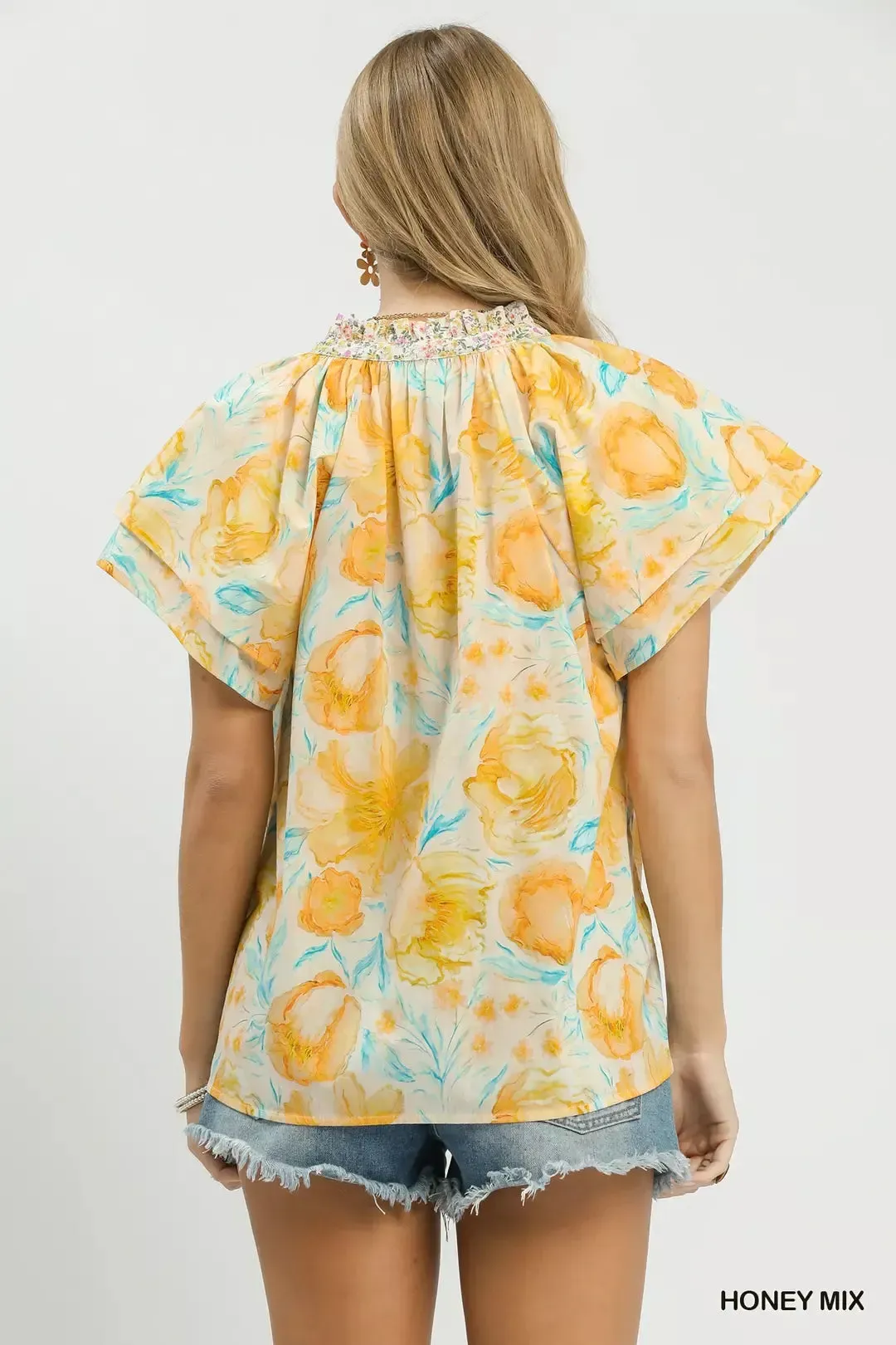 Umgee Mix Floral Print Blouse with Crochet Lace Trim sold by Charming Charlie product image thumbnail 3