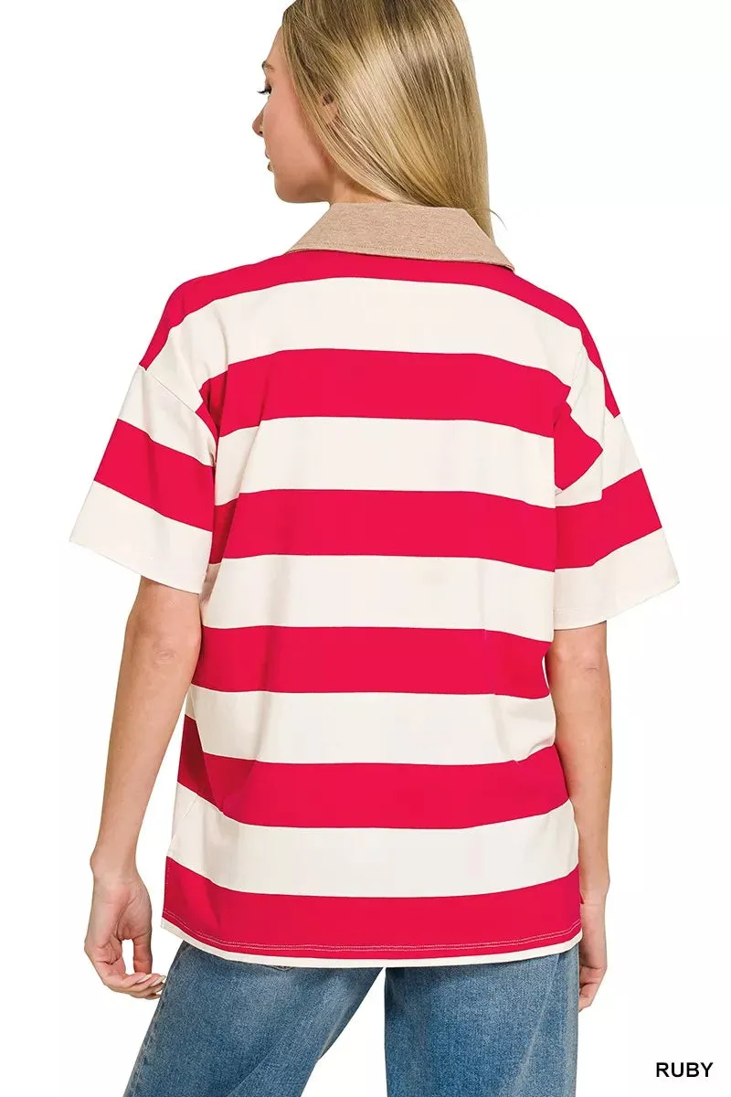 Zenana Striped Collared Polo Top sold by Charming Charlie product image thumbnail 3