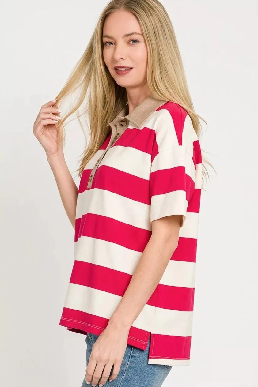 Zenana Striped Collared Polo Top sold by Charming Charlie product image thumbnail 2