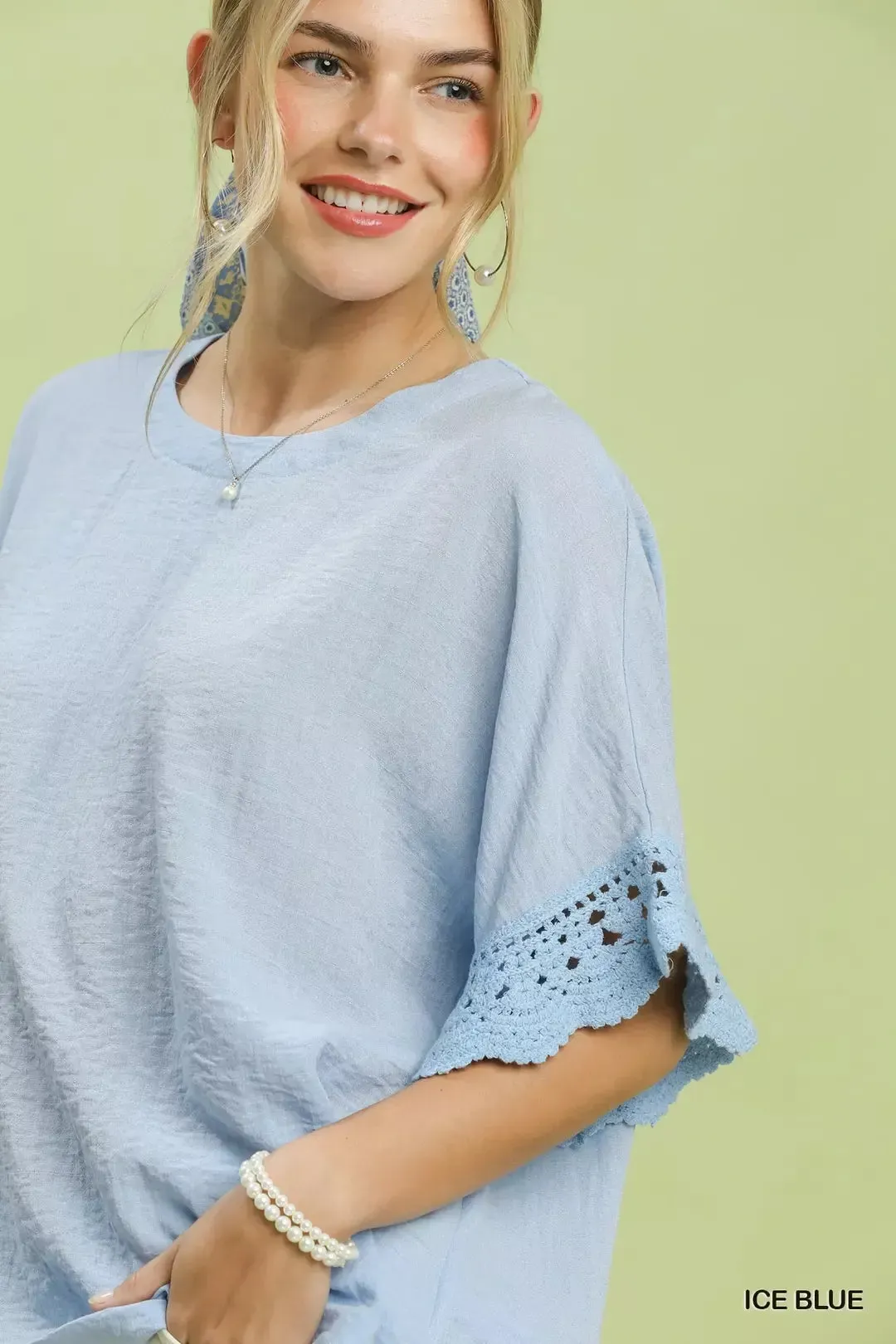 Umgee Crochet Trim Flutter Sleeve Top sold by Charming Charlie product image thumbnail 4