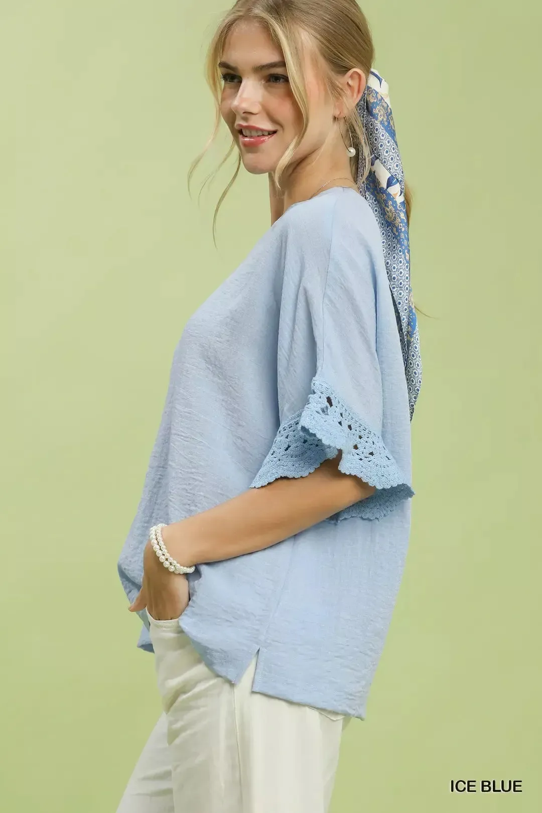 Umgee Crochet Trim Flutter Sleeve Top sold by Charming Charlie product image thumbnail 2