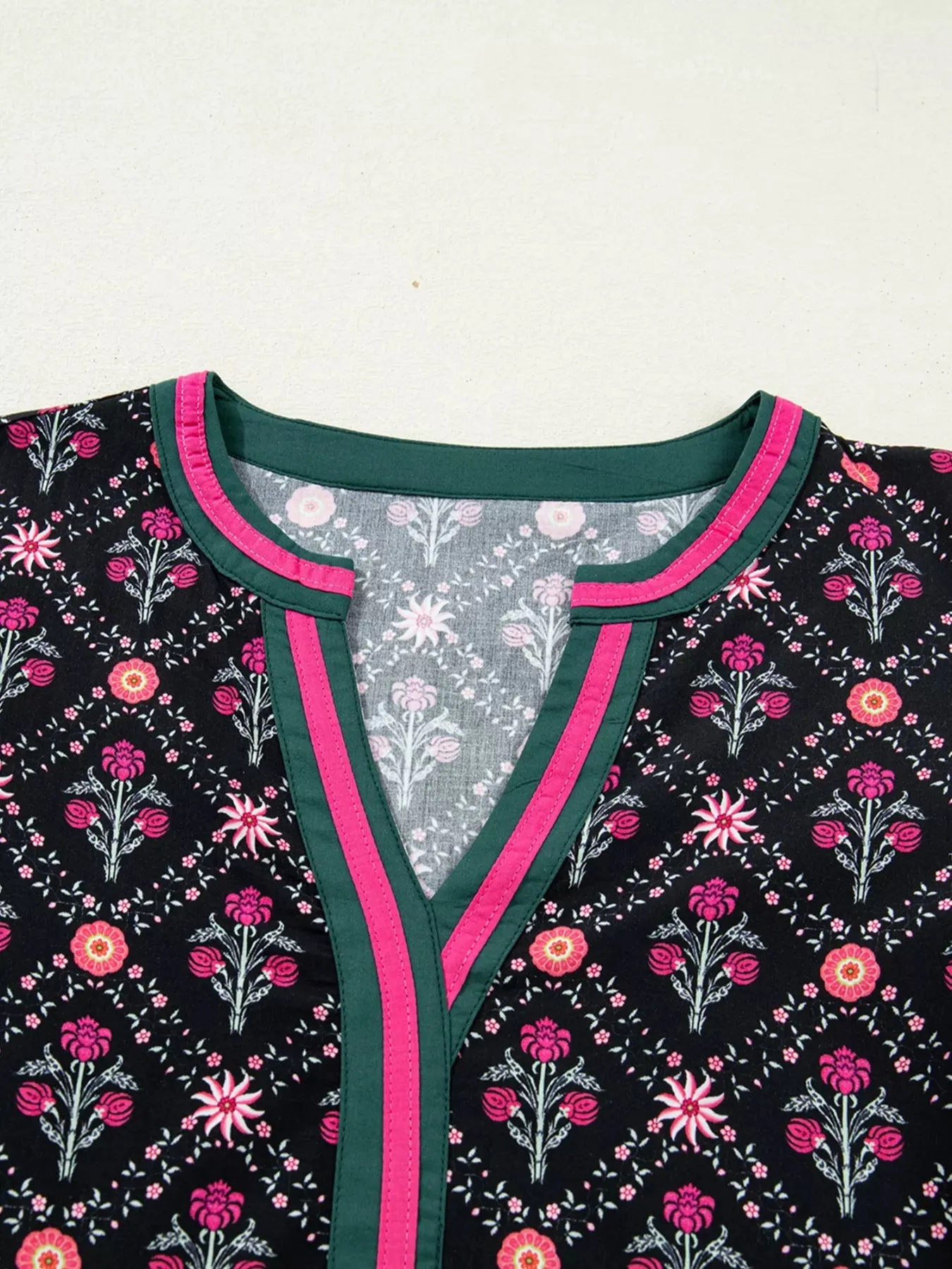 Contrast V Neckline Bracelet Sleeve Vintage Floral Blouse sold by Charming Charlie product image thumbnail 5