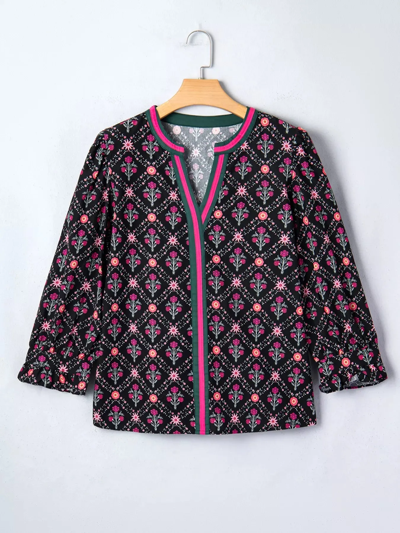 Contrast V Neckline Bracelet Sleeve Vintage Floral Blouse sold by Charming Charlie product image thumbnail 3