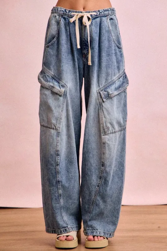 BiBi Baggy Barrel Jeans With Cargo Pockets made by Trendsi