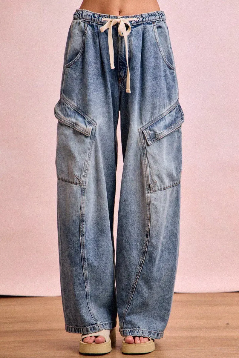 BiBi Baggy Barrel Jeans With Cargo Pockets sold by Charming Charlie