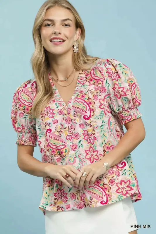 Umgee Mix Paisley Floral Button Down Shirt made by Trendsi