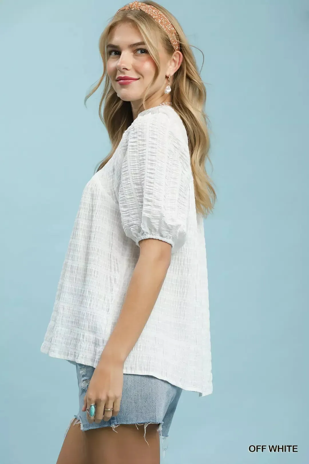 Umgee Textured Puff Sleeve Blouse sold by Charming Charlie product image thumbnail 2