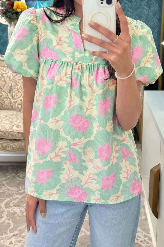 Floral Print Puff Sleeve Blouse made by Trendsi