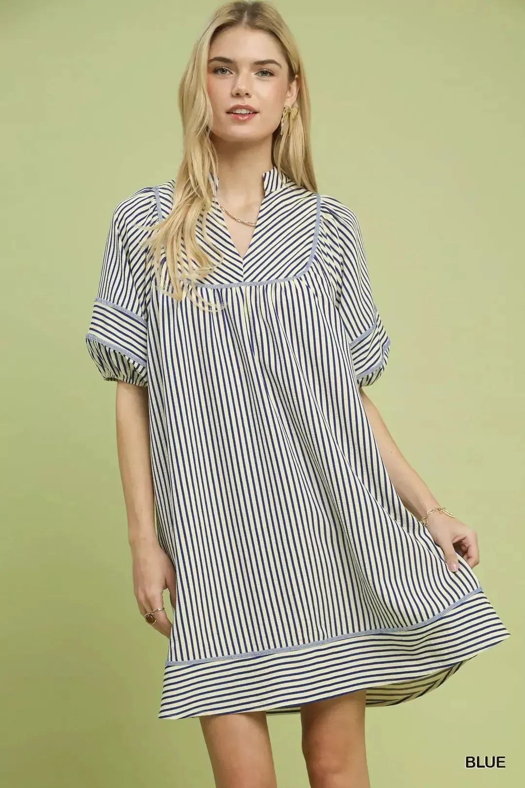 Umgee Striped Puff Sleeve Shift Dress sold by Charming Charlie