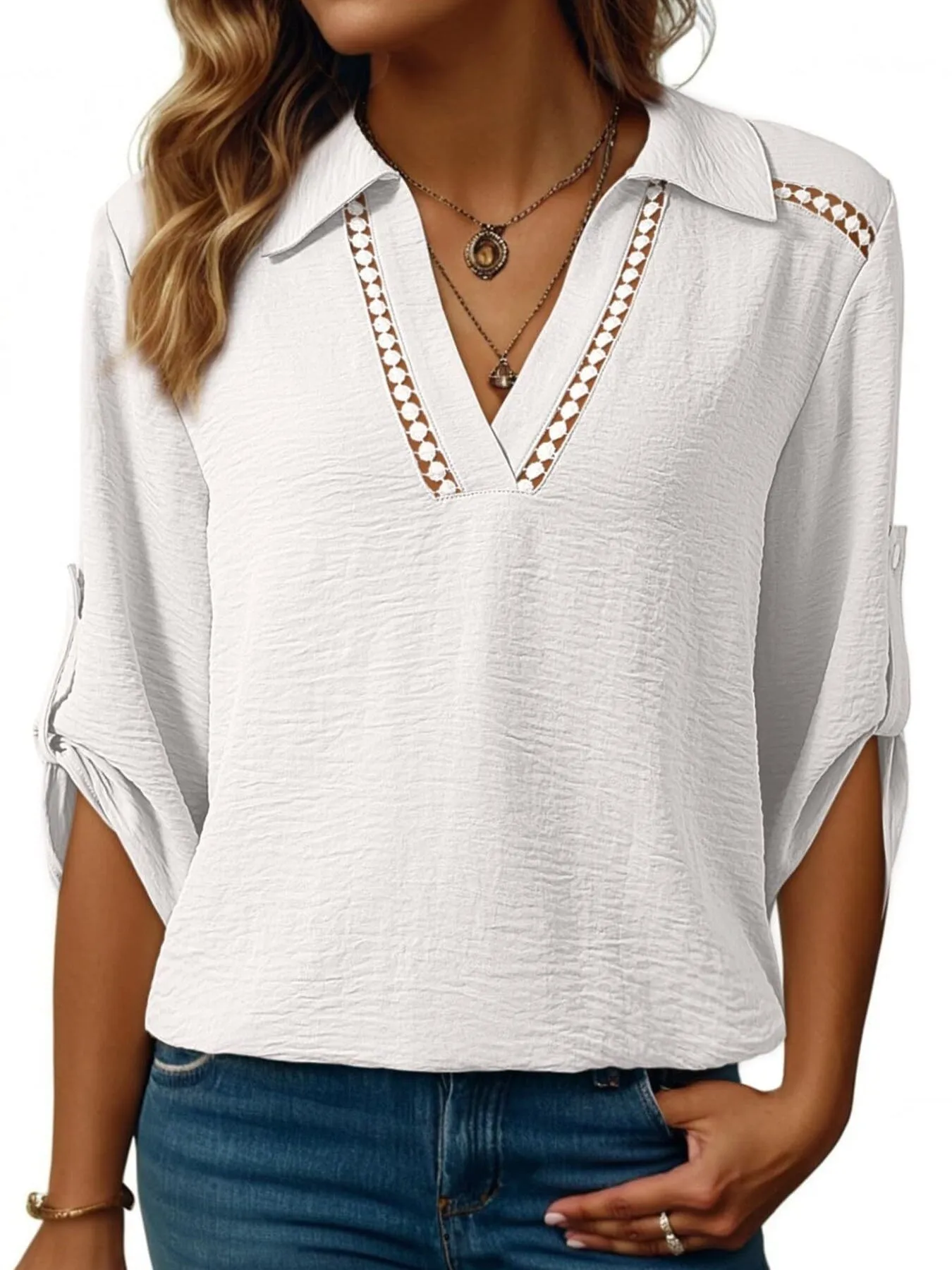 Johnny Collar Roll-Up Sleeve Blouse sold by Charming Charlie product image thumbnail 4