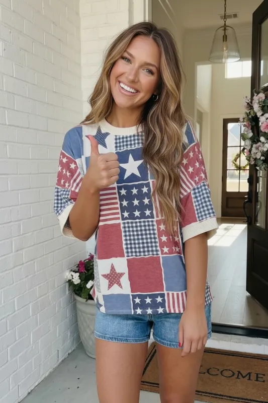 Stars and Stripes Patchwork Oversized Top made by Charming Charlie