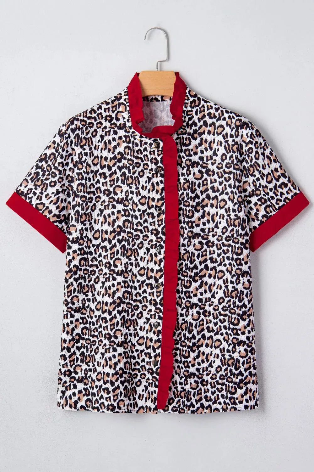 Contrast Frilled V Neck Trimmed Leopard Shirt sold by Charming Charlie product image thumbnail 2