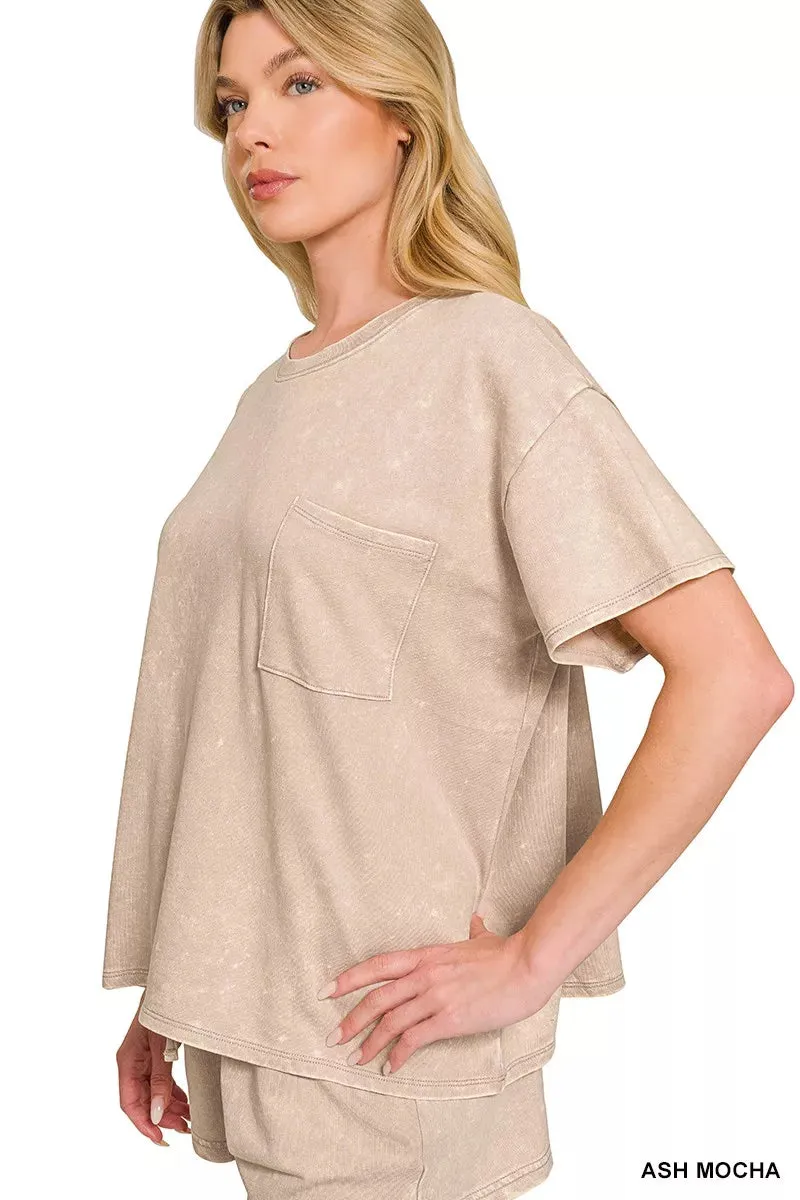 Zenana French Terry Acid Washed Relaxed Top & Short Set sold by Charming Charlie product image thumbnail 3