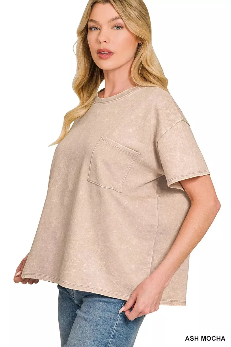 Zenana French Terry Acid Washed Relaxed Top & Short Set sold by Charming Charlie product image thumbnail 4