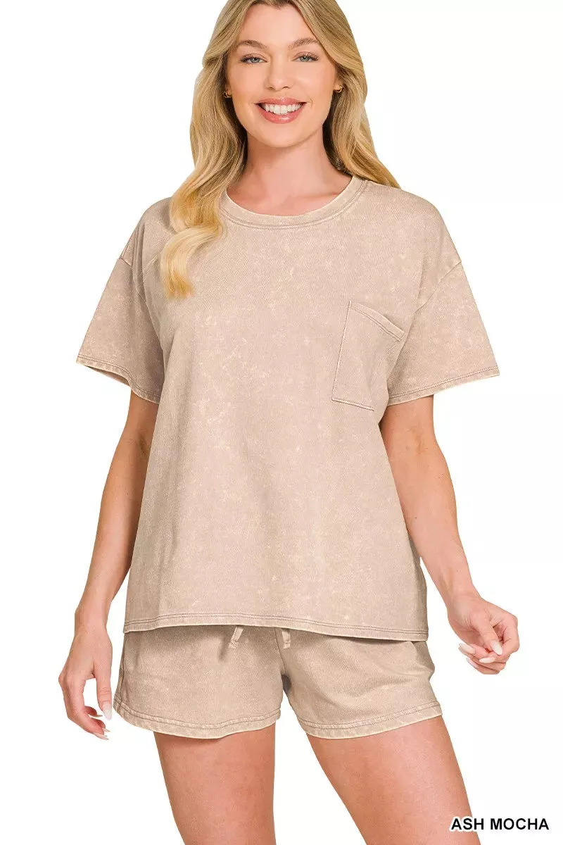 Zenana French Terry Acid Washed Relaxed Top & Short Set sold by Charming Charlie