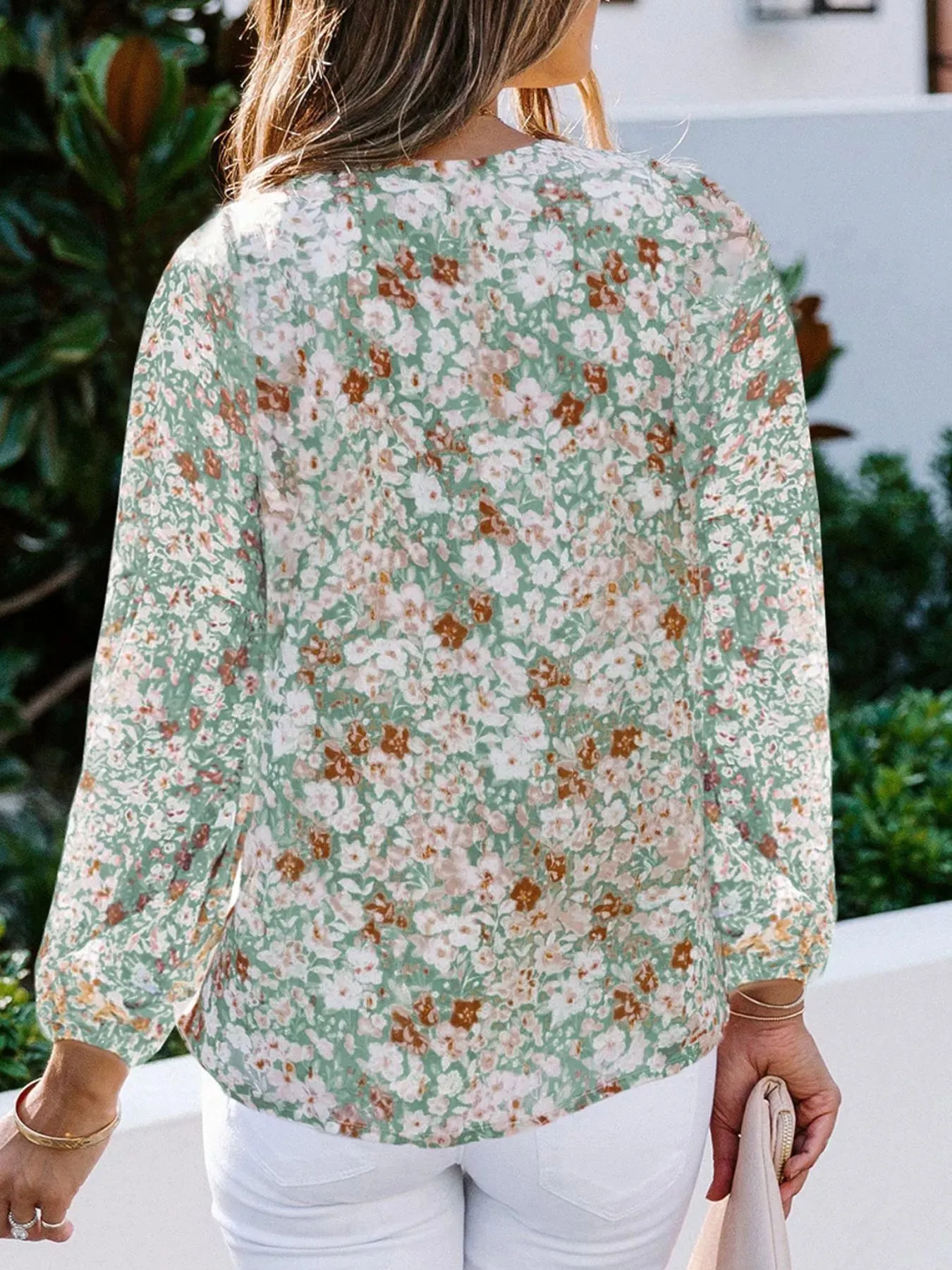 Full Size Floral Print V-Neck Long Sleeve Blouse Plus Size sold by Charming Charlie product image thumbnail 3