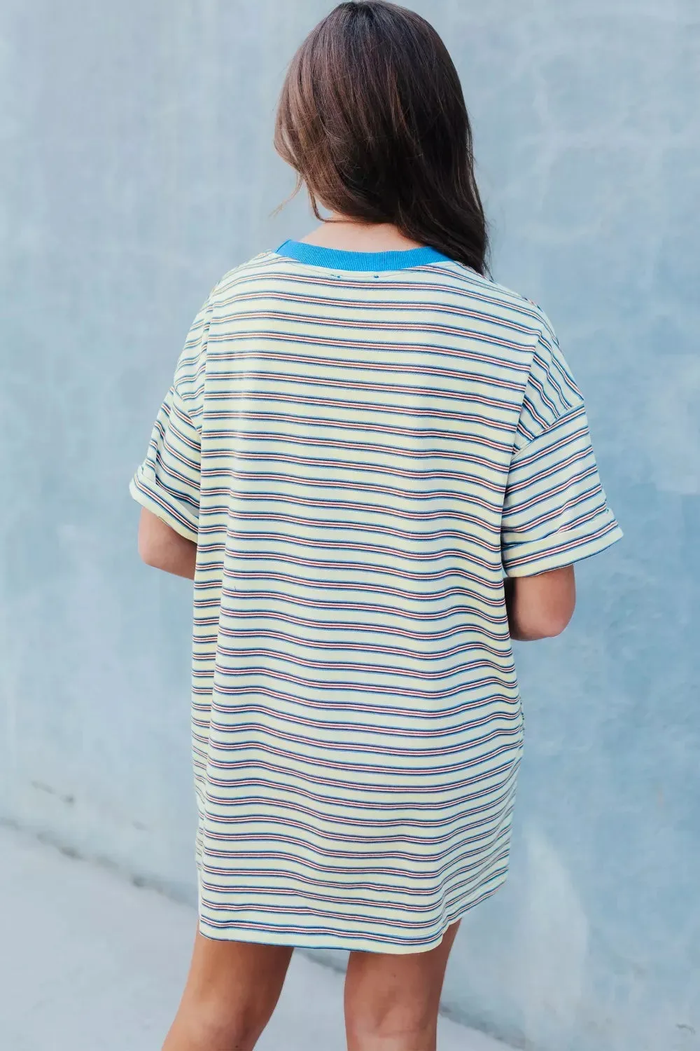Stripe Drop Shoulder Cuffed Sleeve Loose Tunic T Shirt Mini Dress sold by Charming Charlie product image thumbnail 3