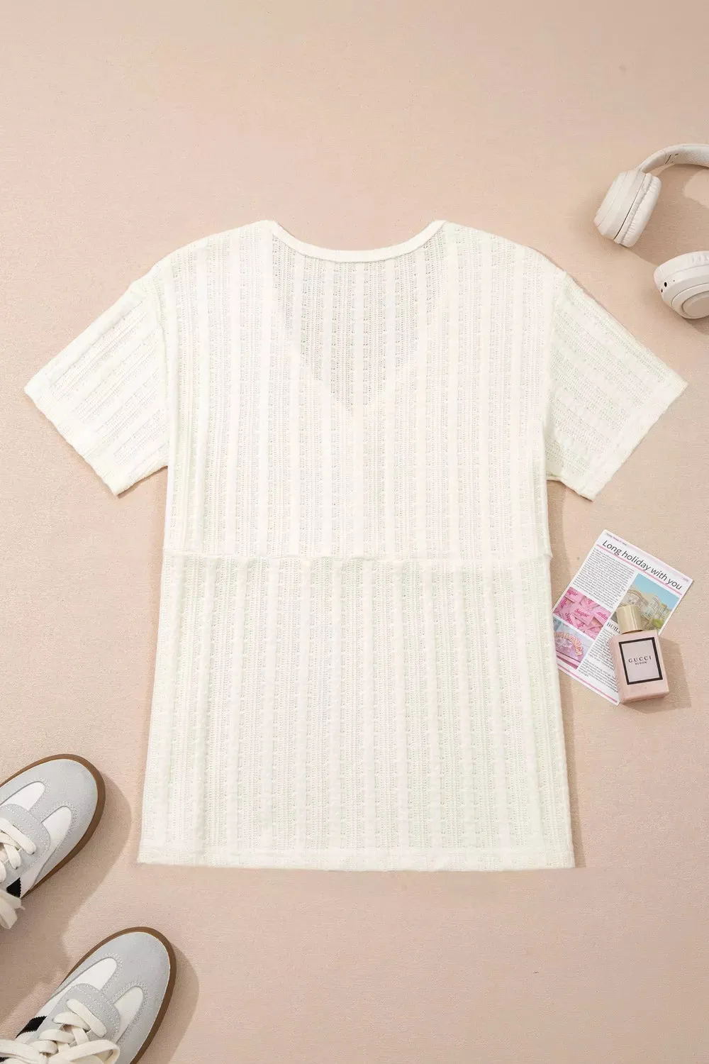 Ribbed Knit Button Detail V-Neck T-Shirt sold by Charming Charlie product image thumbnail 4