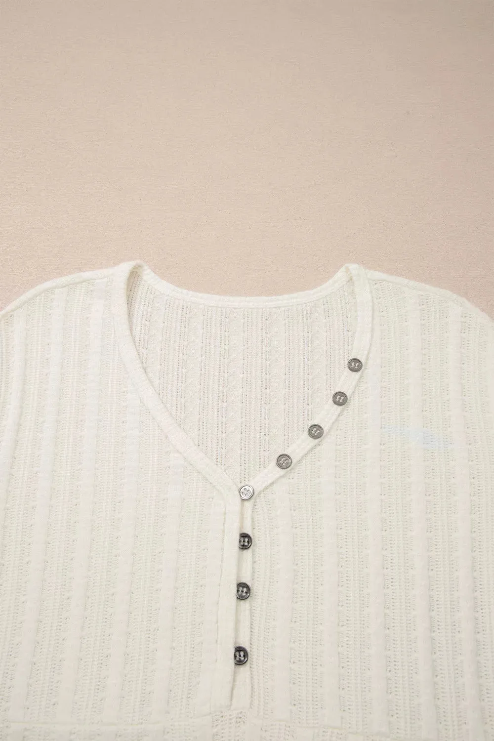 Ribbed Knit Button Detail V-Neck T-Shirt sold by Charming Charlie product image thumbnail 5