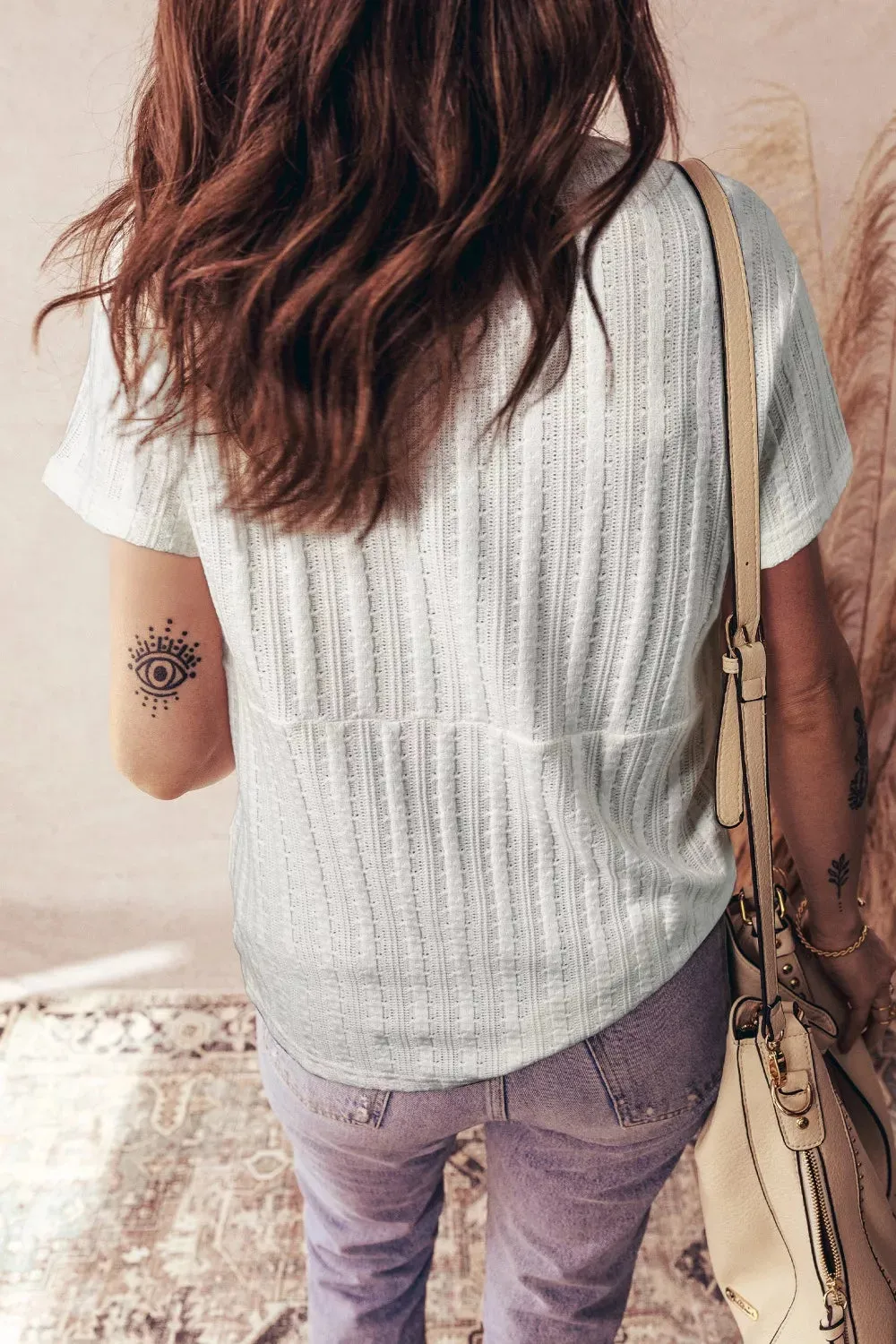 Ribbed Knit Button Detail V-Neck T-Shirt sold by Charming Charlie product image thumbnail 2
