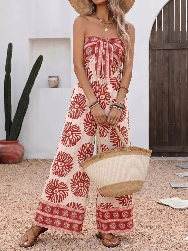 Floral Print Strapless Wide Leg Jumpsuit made by Trendsi
