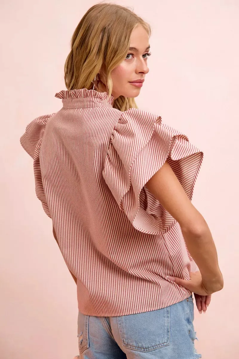 BiBi Twill Striped Ruffle Sleeve Blouse sold by Charming Charlie product image thumbnail 4
