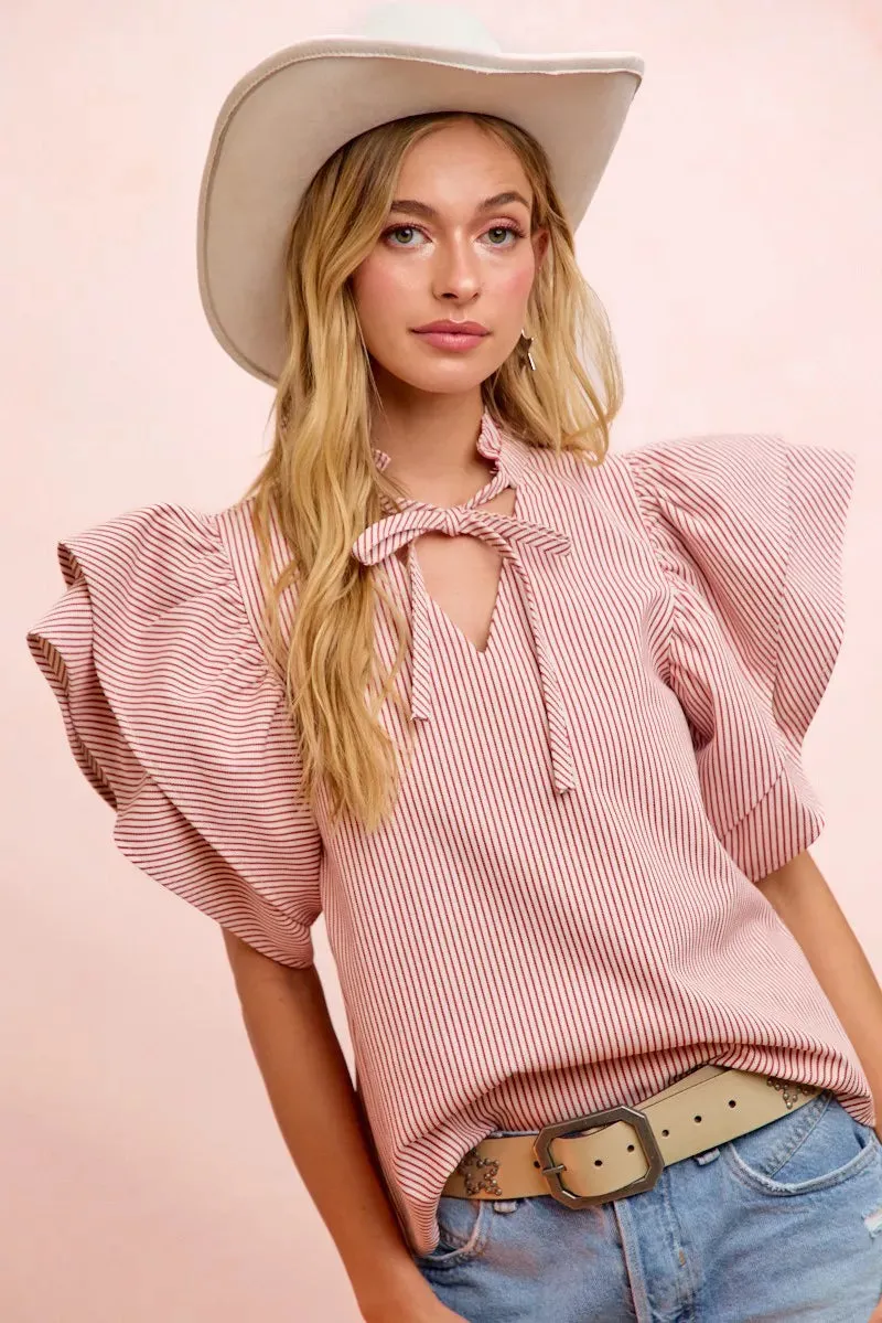 BiBi Twill Striped Ruffle Sleeve Blouse sold by Charming Charlie product image thumbnail 5