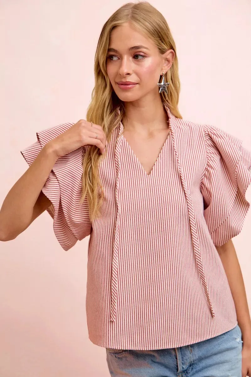 BiBi Twill Striped Ruffle Sleeve Blouse sold by Charming Charlie product image thumbnail 2