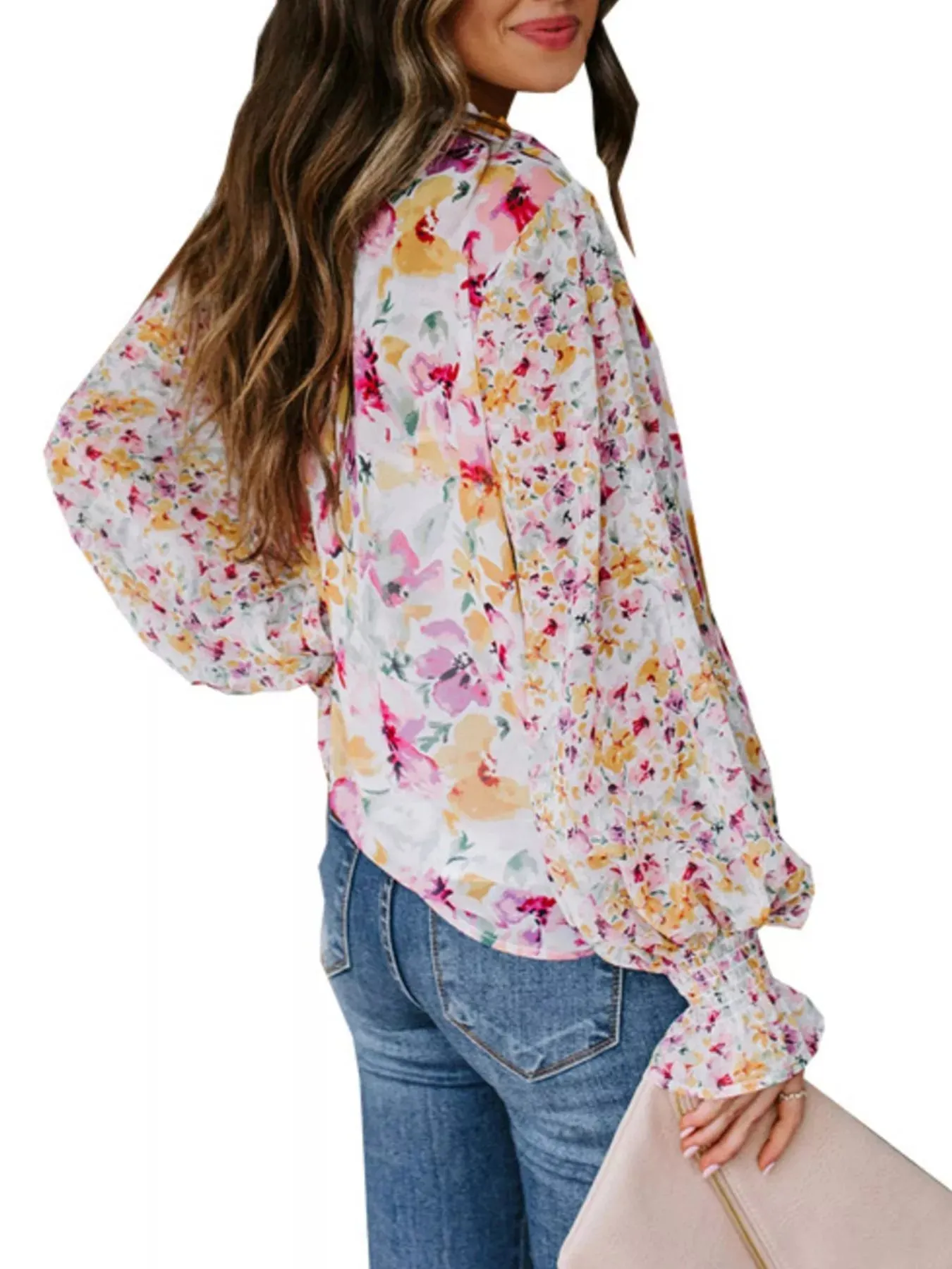 Full Size Floral Print Smocked Cuff Blouse Plus Size sold by Charming Charlie product image thumbnail 3