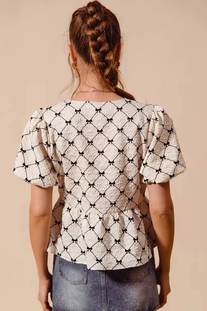SO ME Bow Texture Woven Peplum Top With Contrast Tie sold by Charming Charlie product image thumbnail 3