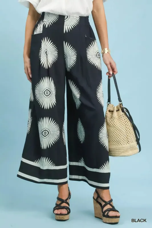 Umgee Abstract Border Print Wide Leg Pants made by Trendsi