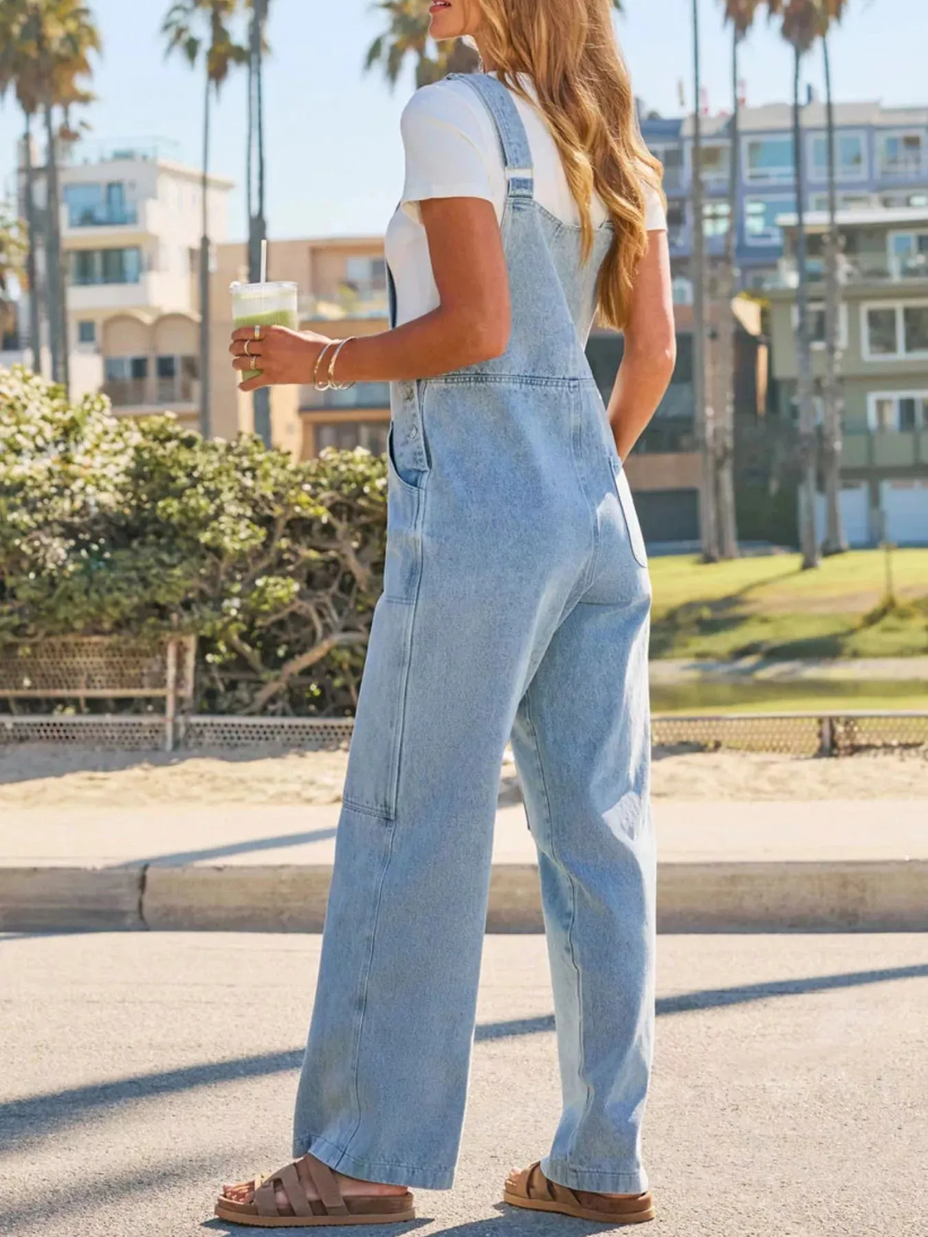 Wash Wide-Leg Denim Overalls sold by Charming Charlie product image thumbnail 5