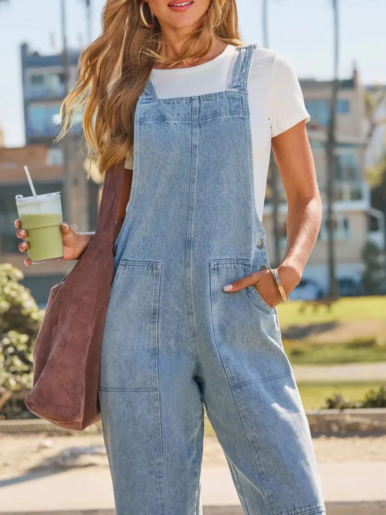 Wash Wide-Leg Denim Overalls sold by Charming Charlie product image thumbnail 2