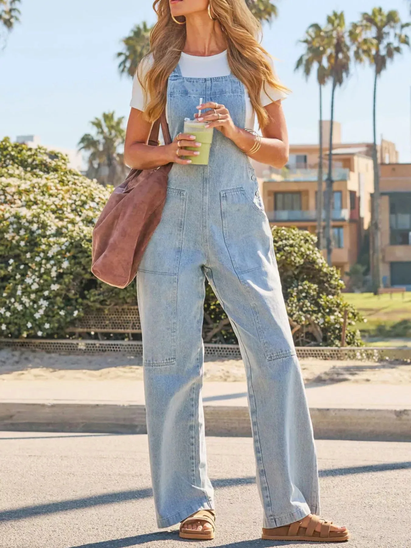 Wash Wide-Leg Denim Overalls sold by Charming Charlie product image thumbnail 3