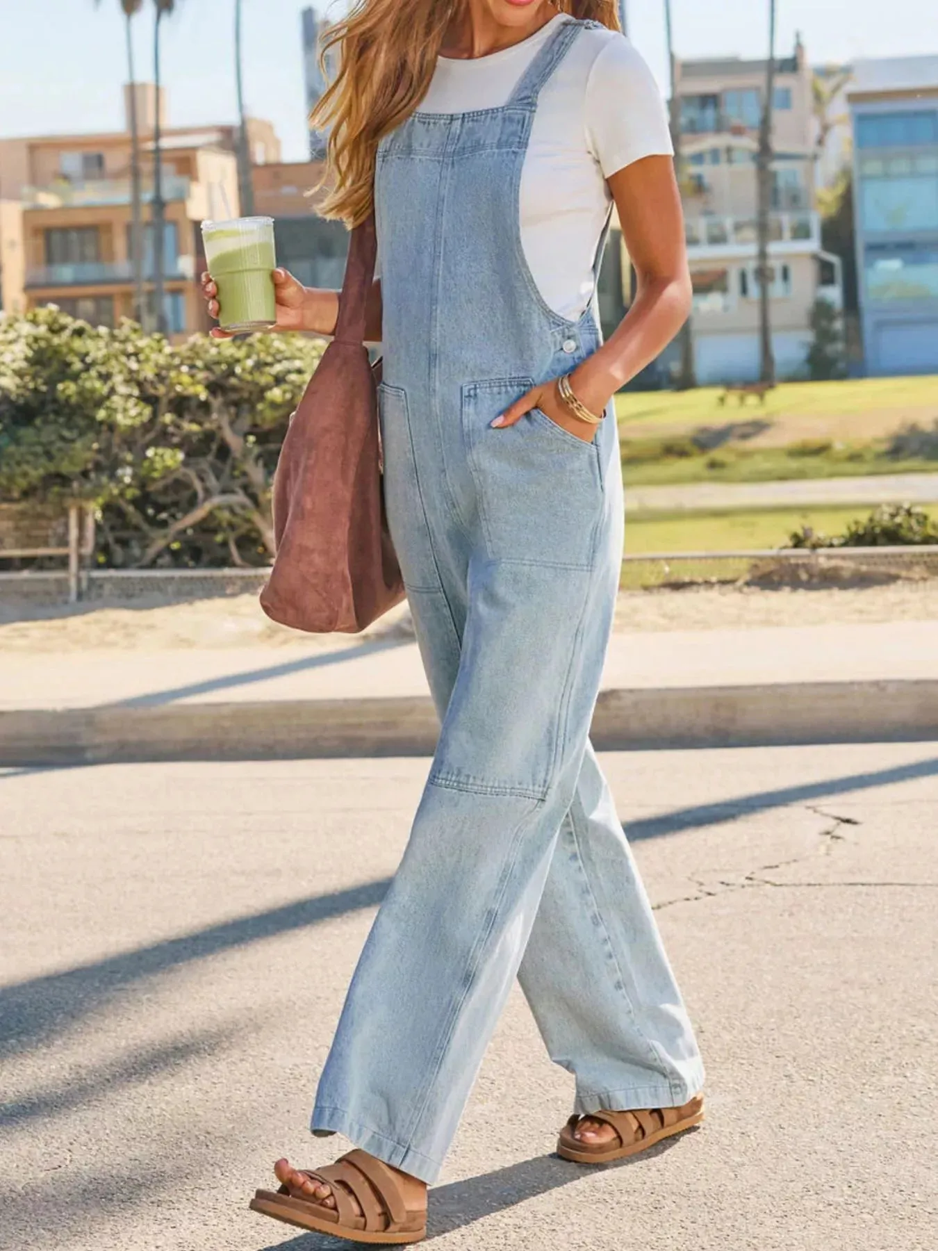 Wash Wide-Leg Denim Overalls sold by Charming Charlie product image thumbnail 4