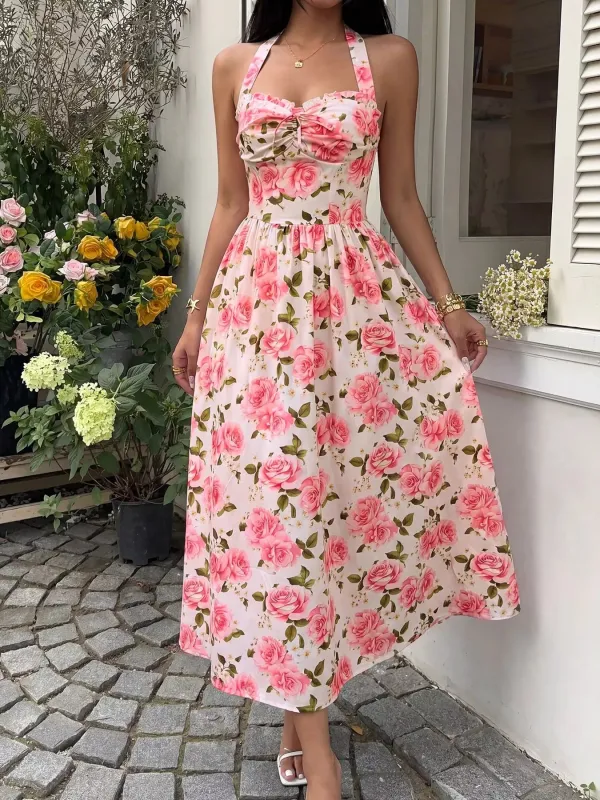 Floral Print Halter Neck Midi Dress made by Trendsi